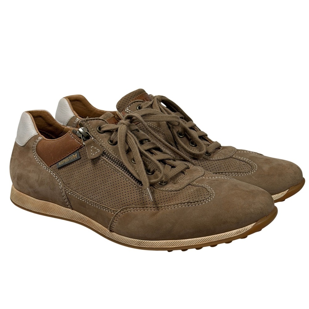 Mephisto Mens Brown Nubuck Leather Perforated Zipper Walking Sneakers Size 9